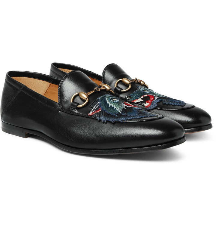Photo: Gucci - Brixton Horsebit Collapsible-Heel Appliquéd Leather Loafers - Men - Black