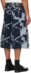 Wales Bonner Navy Theaster Gates Edition 'The Jet Zip' Denim Shorts