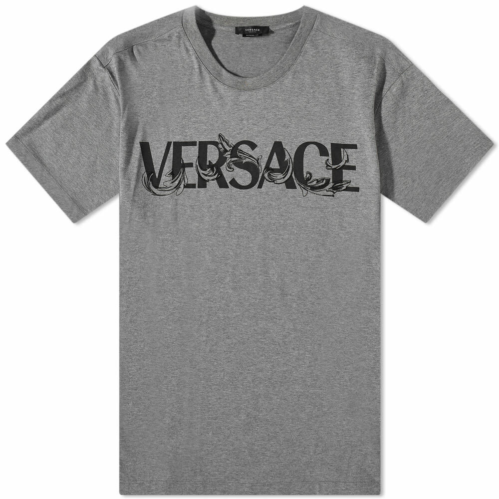 Versace Men's Baroque Text Logo TShirt in Grey/Black Versace
