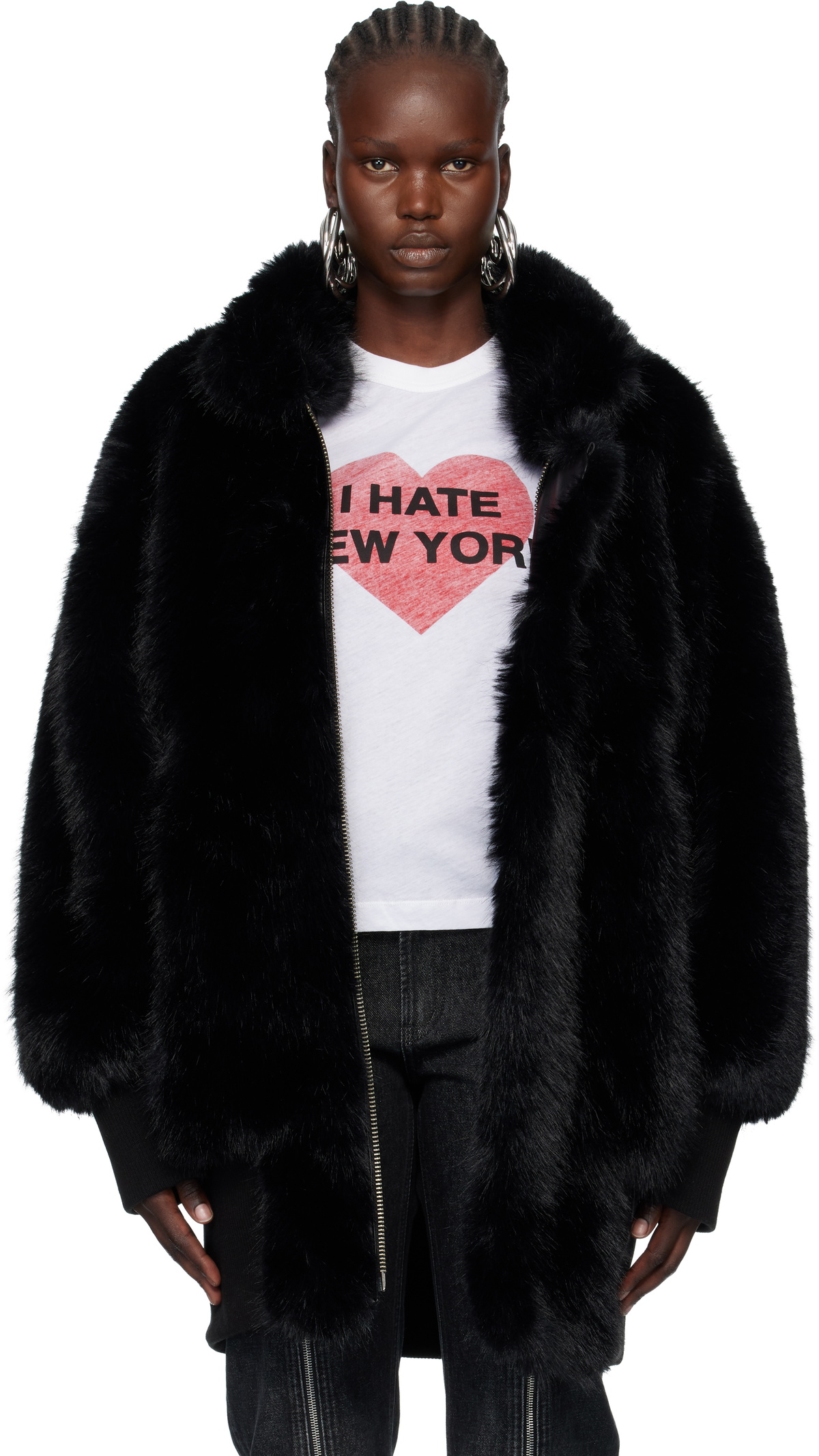 VAQUERA Black Faux-Fur Bomber Coat