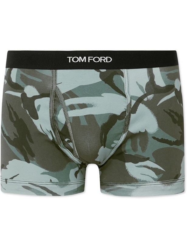 Photo: TOM FORD - Camouflage-Print Stretch-Cotton Jersey Boxer Briefs - Green