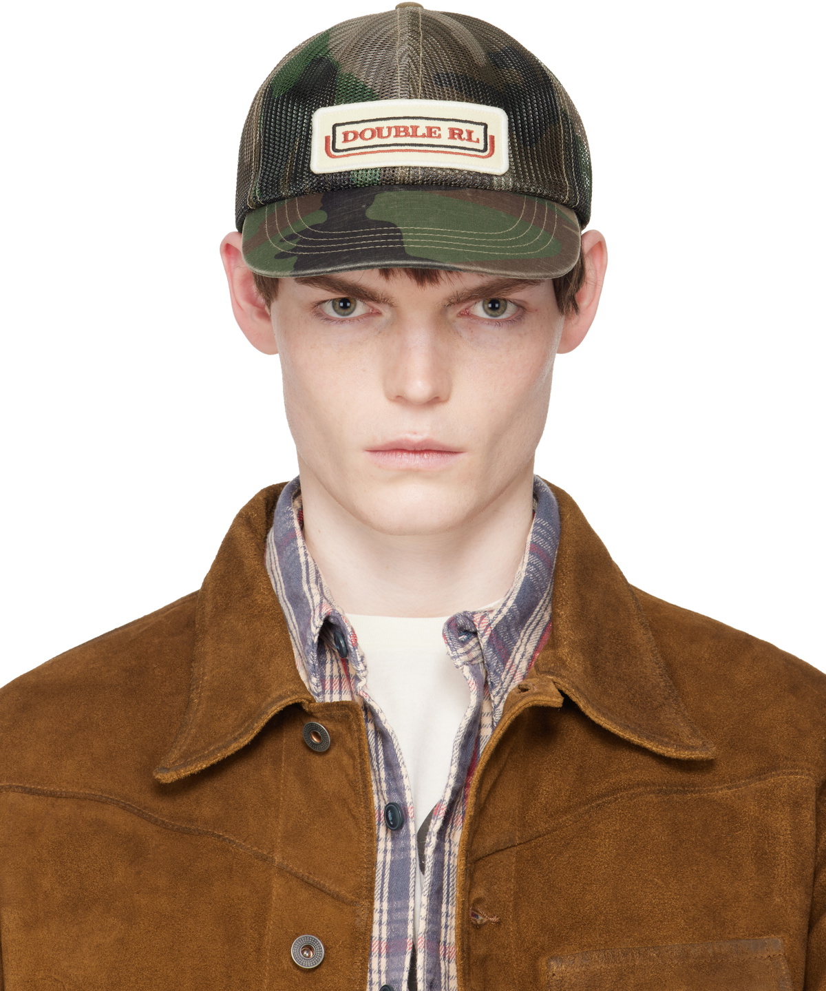RRL Khaki Logo-Patch Camo Mesh Trucker Cap