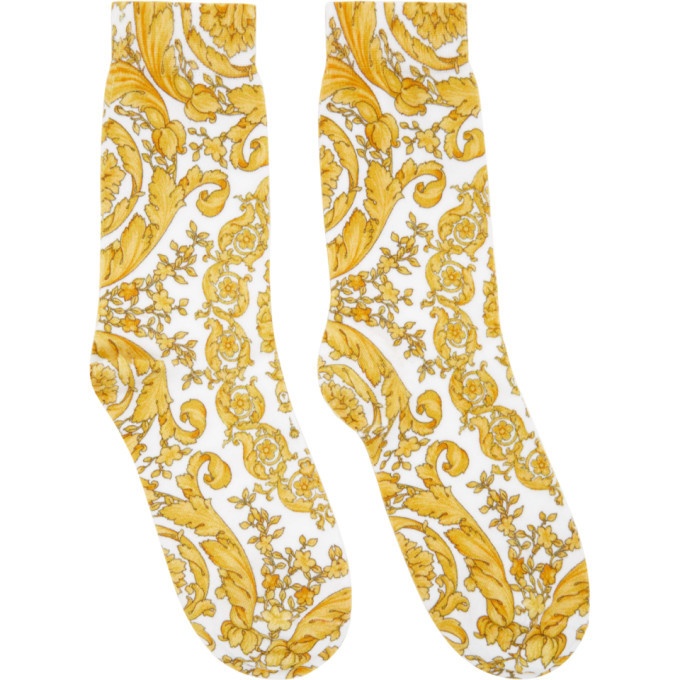 Photo: Versace White and Yellow Barocco Print Socks