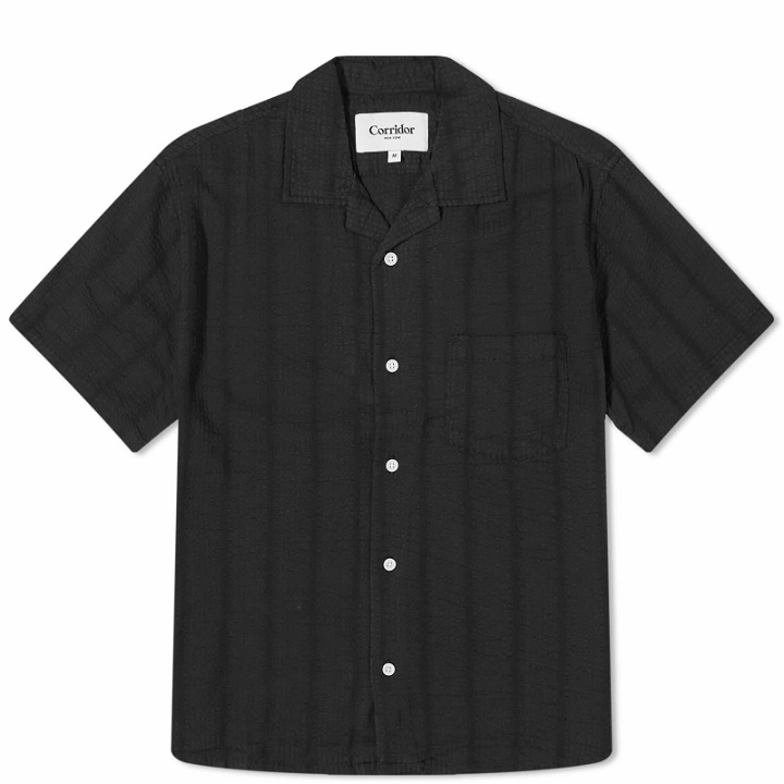 Photo: Corridor Men's Striped Seersucker Vacation Shirt in Black