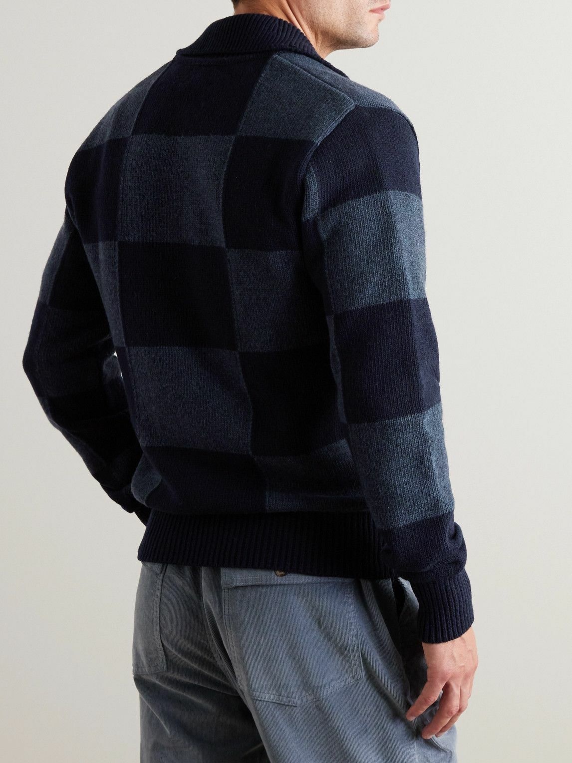 Oliver Spencer - Britten Checked Ribbed Wool-Jacquard Cardigan - Blue ...