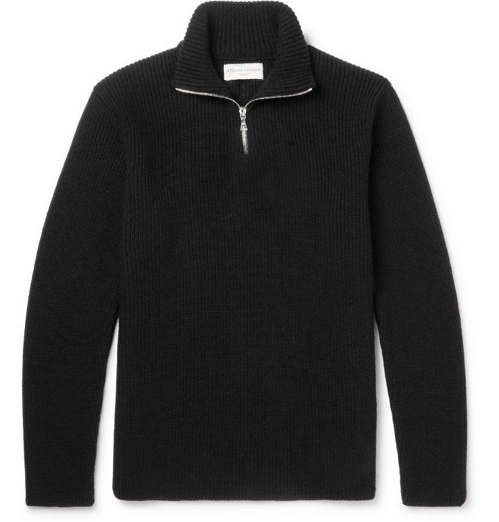 Photo: Officine Generale - Walt Slim-Fit Ribbed Merino Wool Half-Zip Sweater - Men - Black