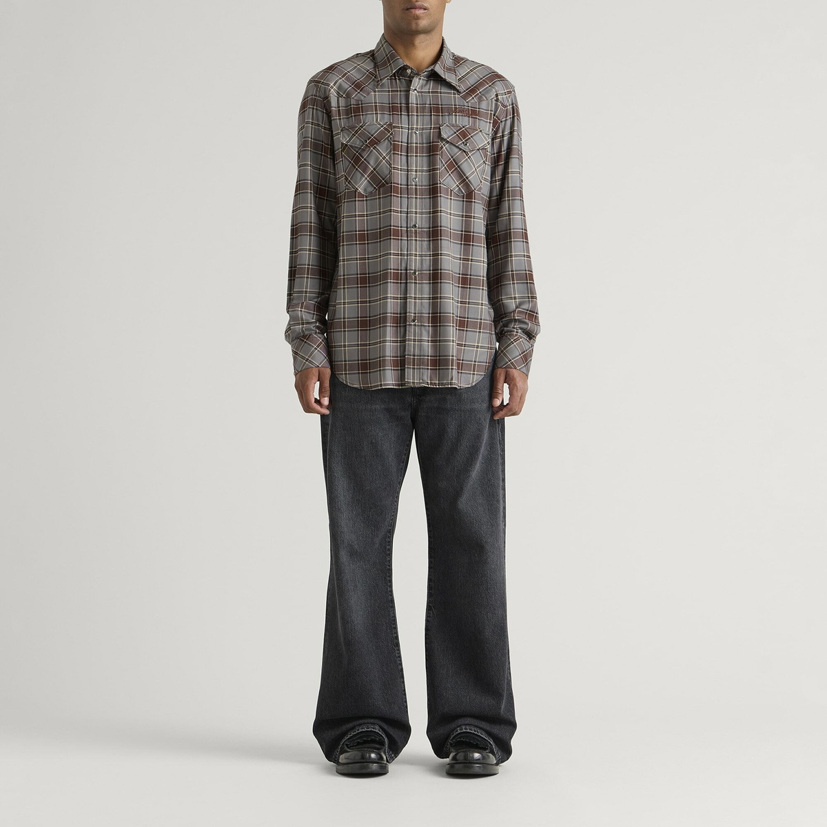 Acne Studios Men's Surrow Check Flannel Long Sleeve Shirt in Multi Grey