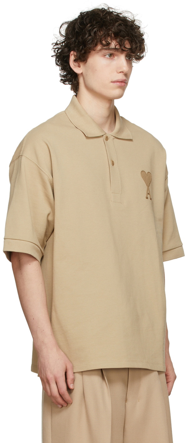 AMI Paris Beige Ami de Cœur Polo AMI