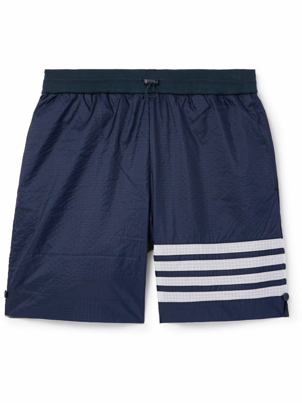 Photo: Thom Browne - Straight-Leg Striped Cotton-Jersey and Ripstop Drawstring Shorts - Blue