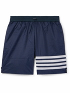 Thom Browne - Straight-Leg Striped Cotton-Jersey and Ripstop Drawstring Shorts - Blue