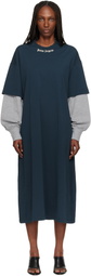 Palm Angels Navy Curved Logo Layered Maxi Dress