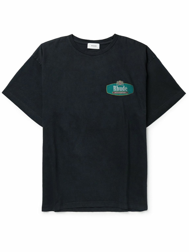 Photo: Rhude - Racing Crest Logo-Print Cotton-Jersey T-Shirt - Black