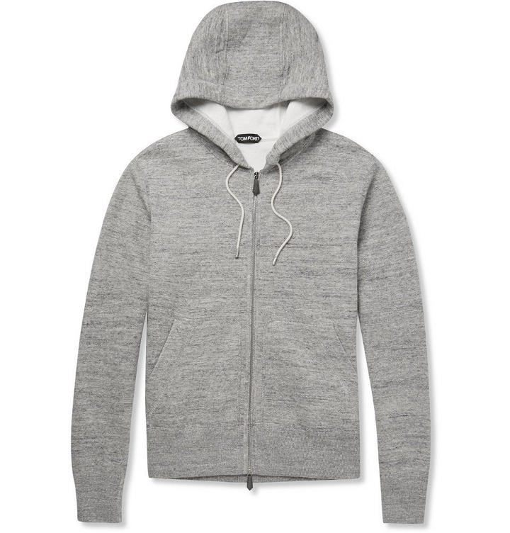 Photo: TOM FORD - Knitted Cotton-Blend Zip-Up Hoodie - Men - Gray