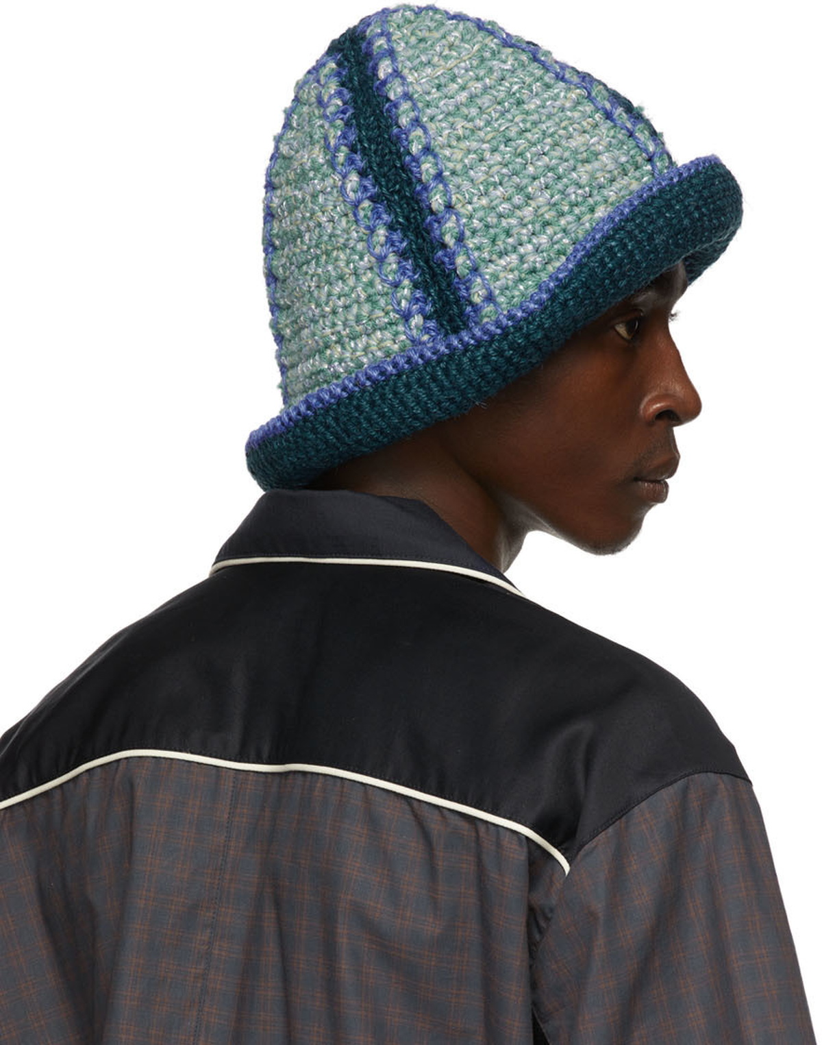 Nicholas Daley Blue & Green Hand-Crochet Bucket Hat