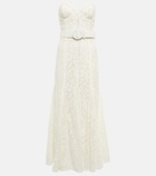 Costarellos Sharie belted lace bustier gown