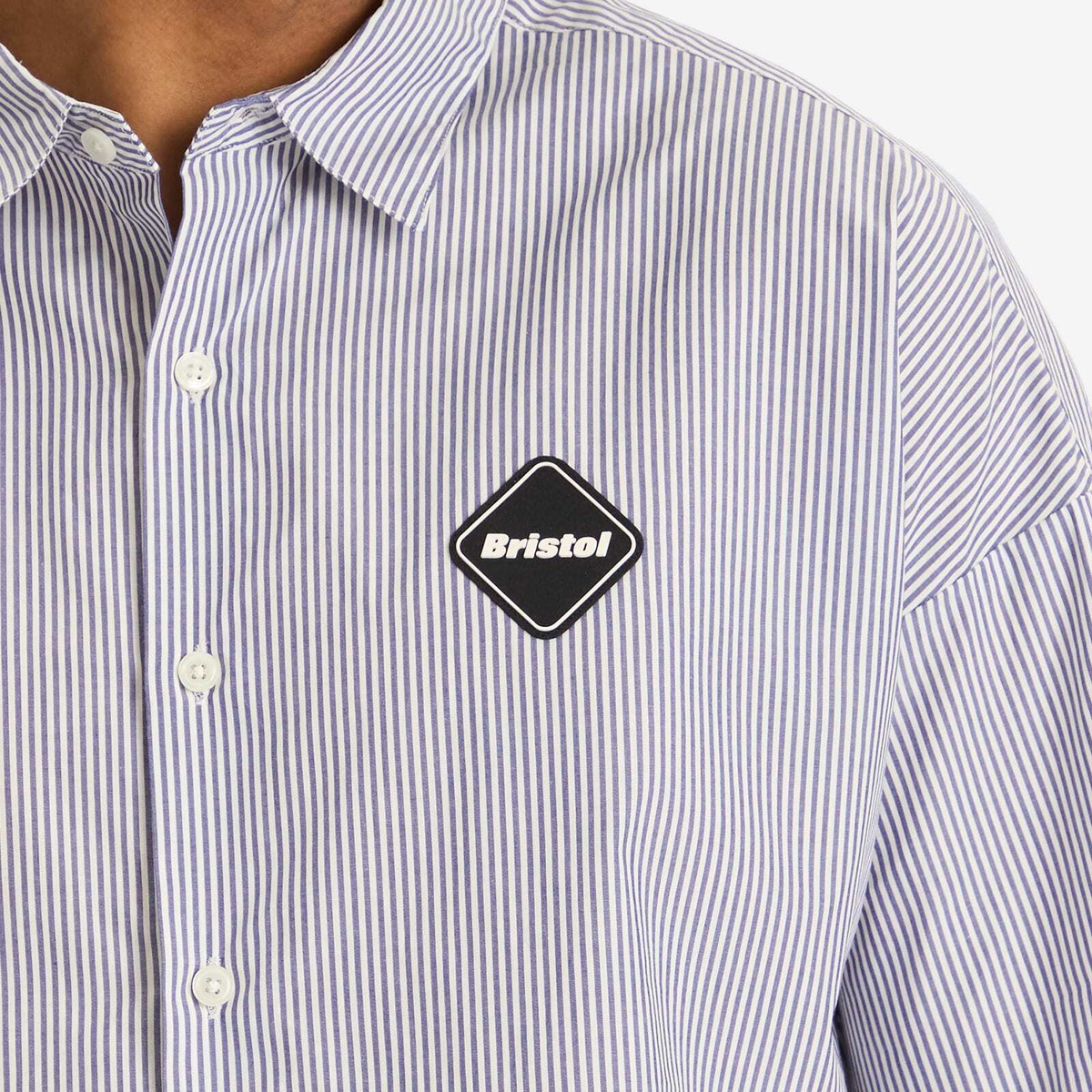 F.C. Real Bristol Men's Big Logo Baggy Shirt in Navy Stripe
