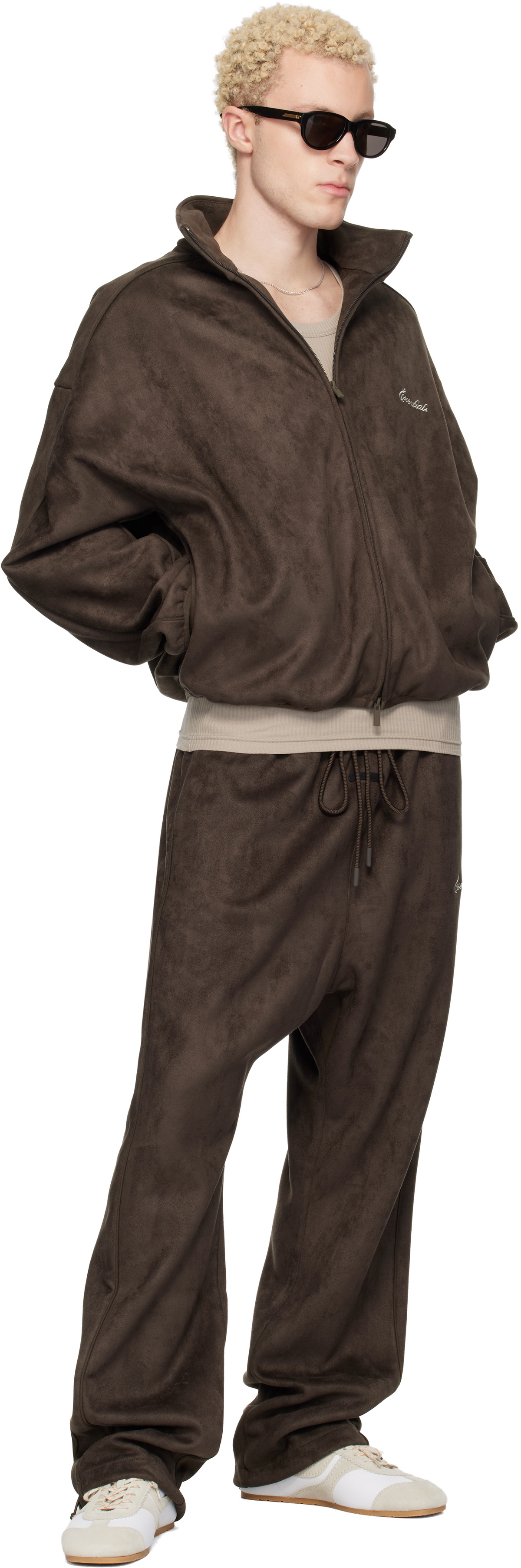 Fear of God ESSENTIALS Brown Faux-Suede Fleece Signature Modern Track Jacket