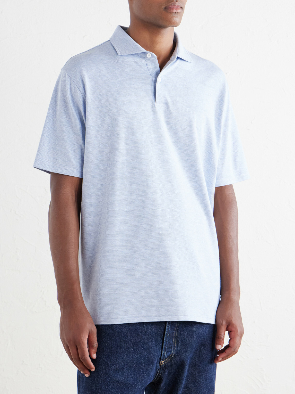 Peter Millar - Cotton-Blend Herringbone Polo Shirt - Blue