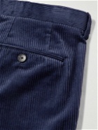 Mr P. - Tapered Pleated Cotton and Cashmere-Blend Corduroy Trousers - Blue