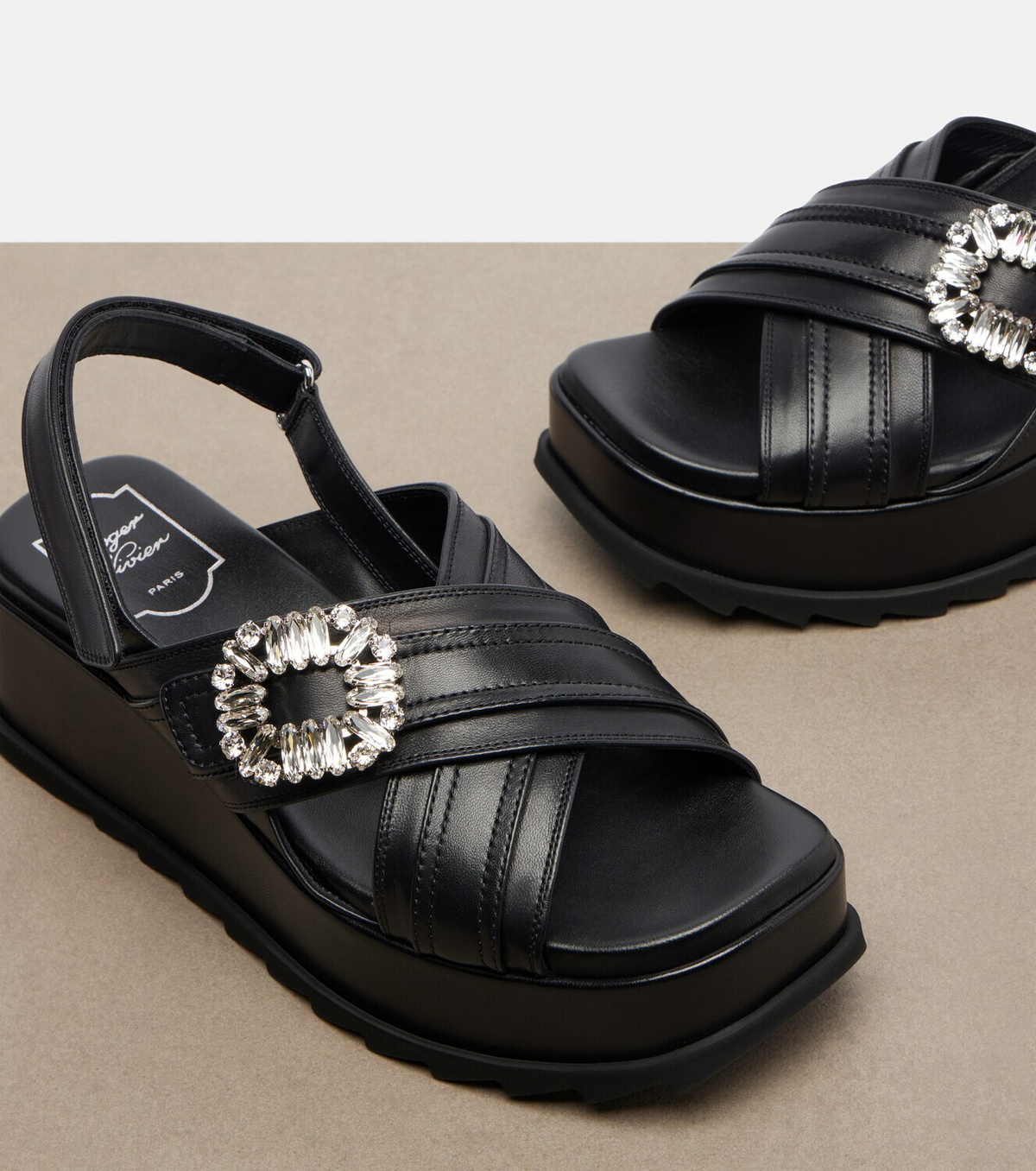 Roger Vivier Strass Buckle leather platform sandals