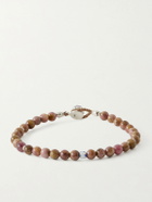 Mikia - Circle8 Sterling Silver, Tourmaline Cat's Eye and Charoite Beaded Bracelet - Brown