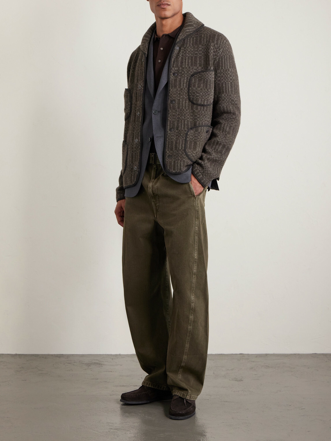 RRL - Shawl-Collar Jacquard-Knit Wool and Cashmere-Blend Cardigan - Brown