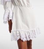Saint Laurent Embroidered ruffled cotton poplin minidress