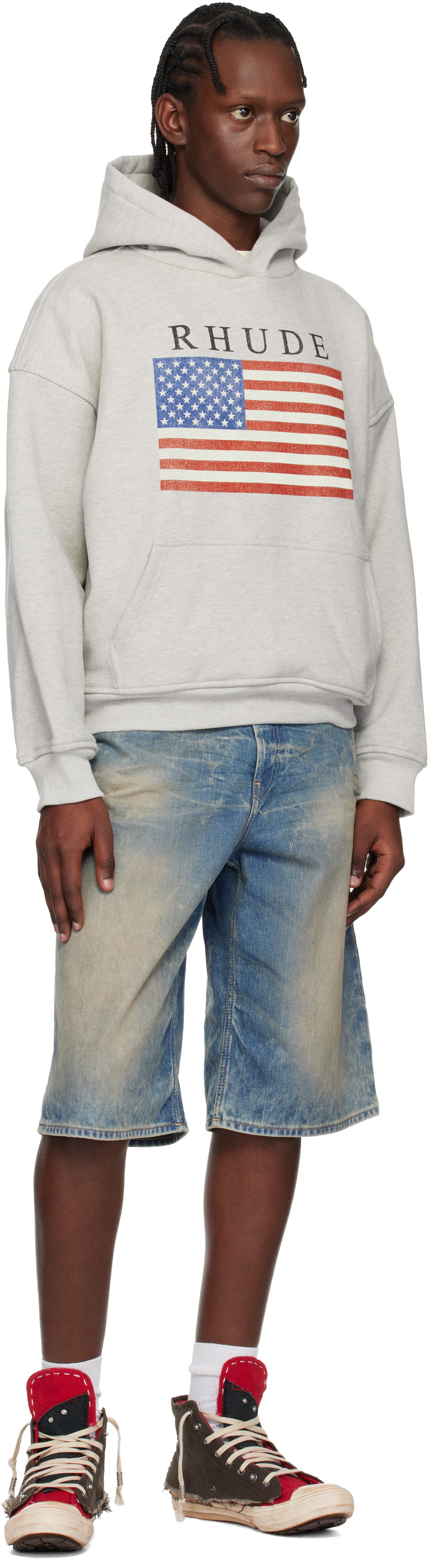 Rhude Gray USA Flag Hoodie