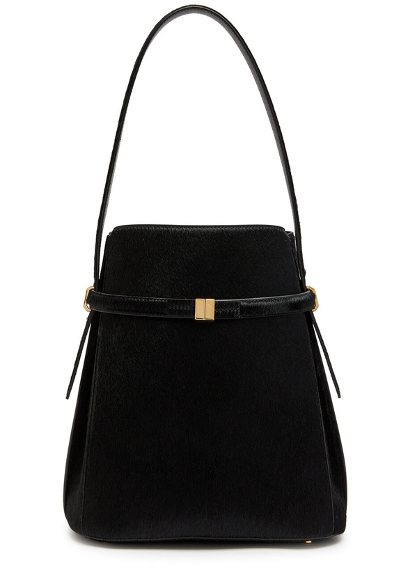 Photo: Toteme Belted Calf-hair Bucket bag - Black - One Size