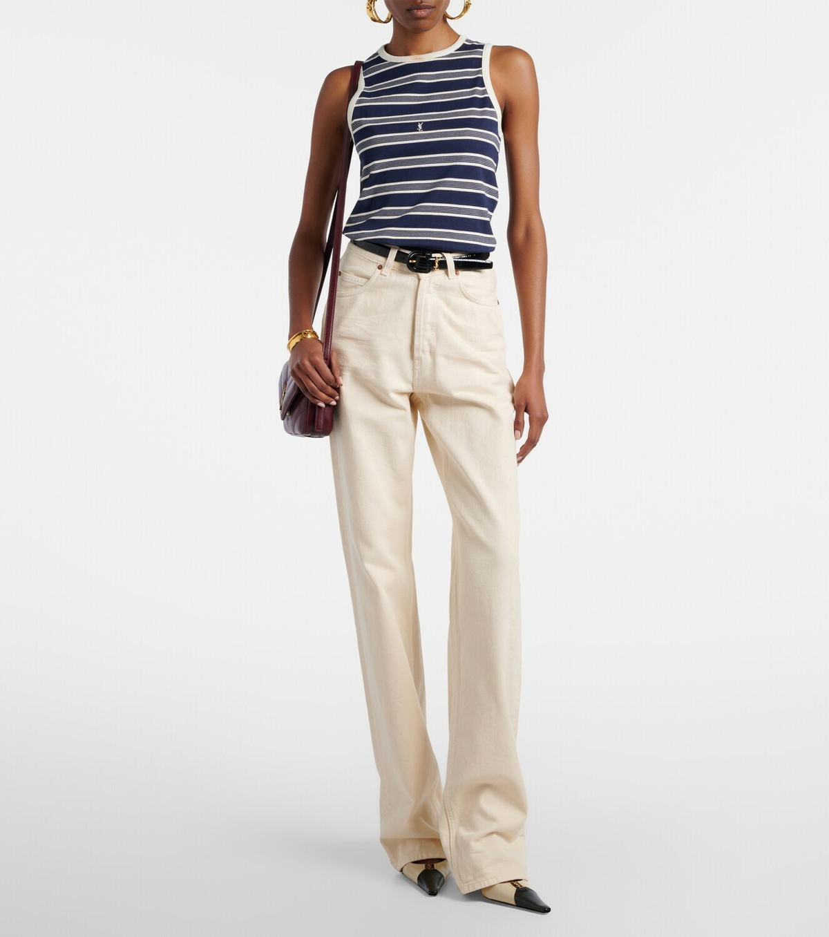 Saint Laurent Cassandre striped cotton jersey tank top