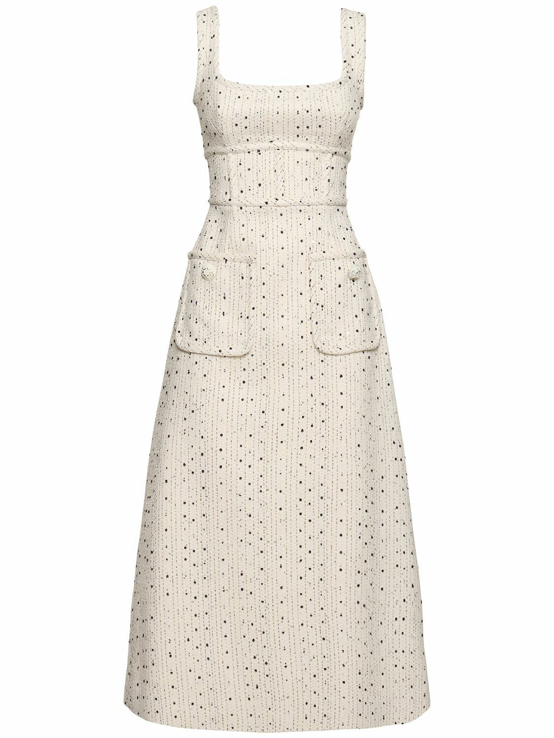 【関税込み】Elie Saab Gabardine midi dress Embroidered gabardine midi dress in beige - Elie Saab