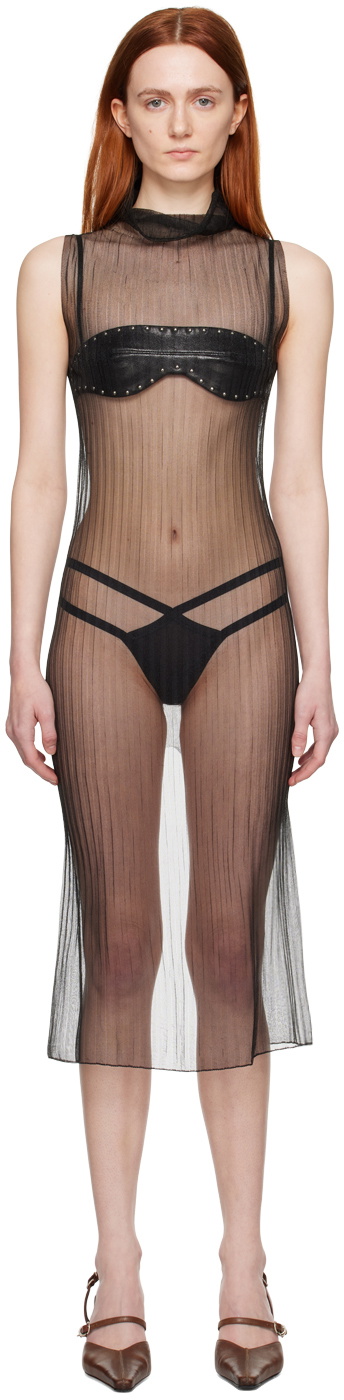 JUNEYEN Black Sheer Midi Dress