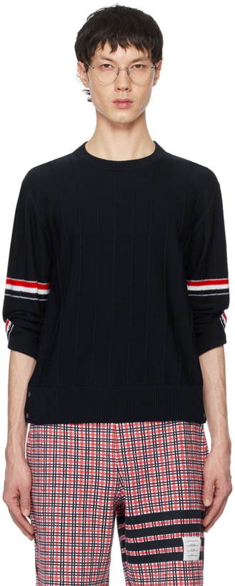 Photo: Thom Browne Navy Pinched Seam Sweater