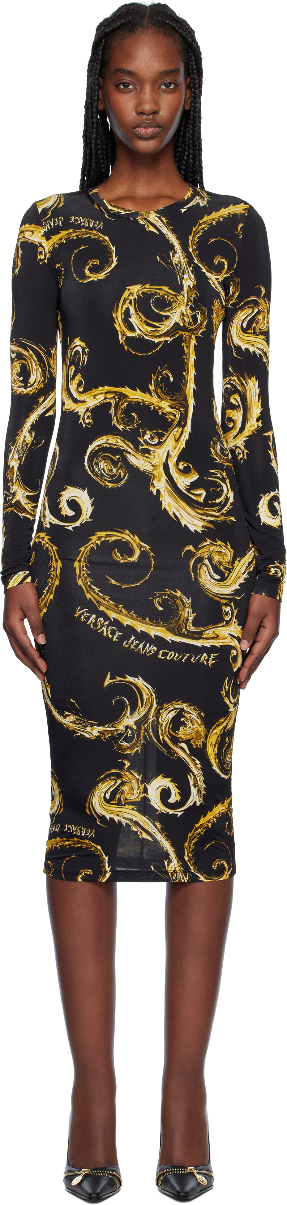 Versace Jeans Couture Dress Versace Gold And Black Dress Versace Chain Couture Long-Sleeved Corset Dress Black Versace Jeans Couture Dress Versace Gold And Black Dress Versace Chain Couture Long-Sleeved Corset Dress Black