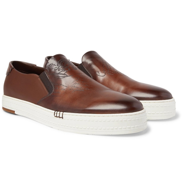 Photo: Berluti - Playtime Scritto Leather Slip-On Sneakers - Brown