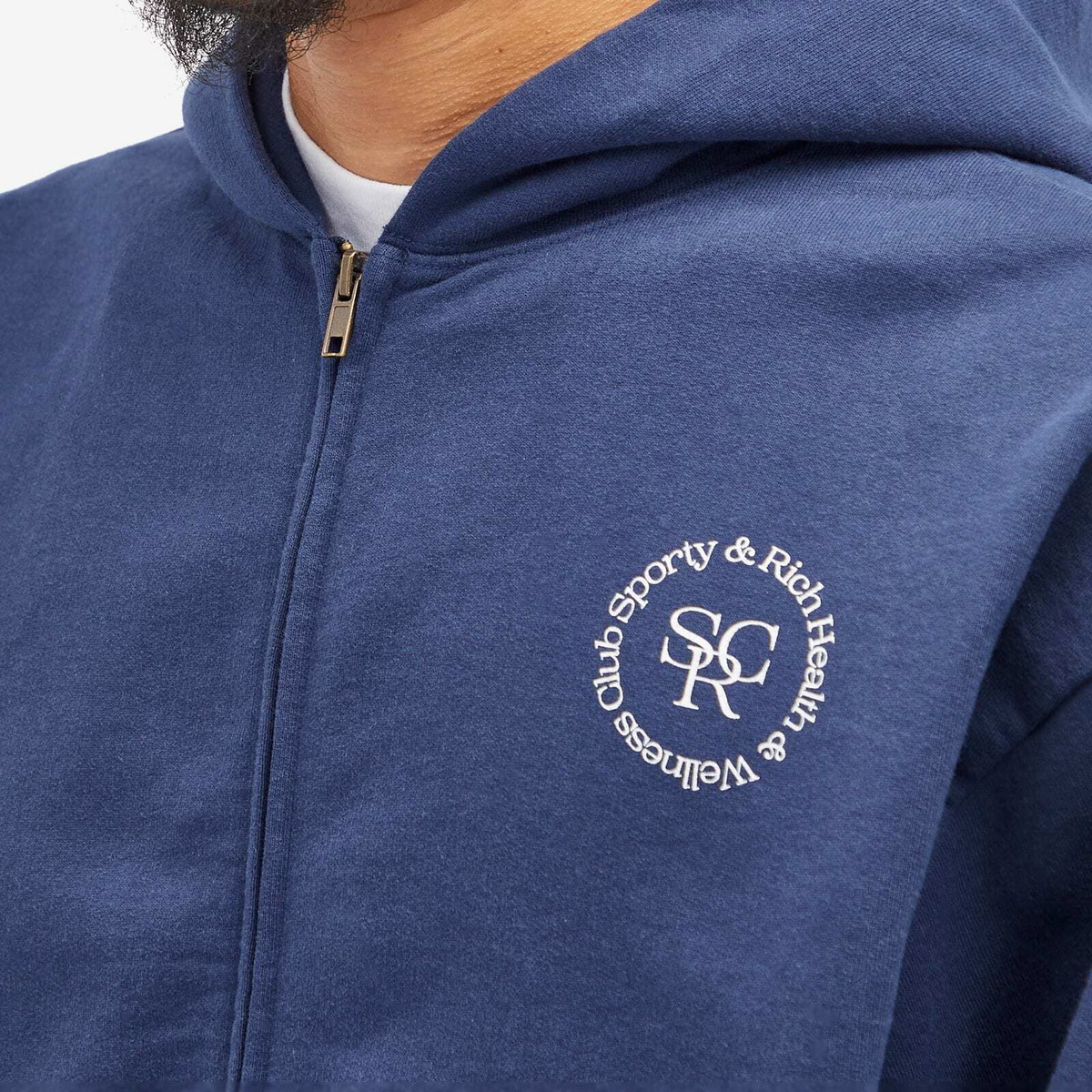 Sporty & Rich SRHWC Zipped Hoodie in Navy/White Sporty & Rich