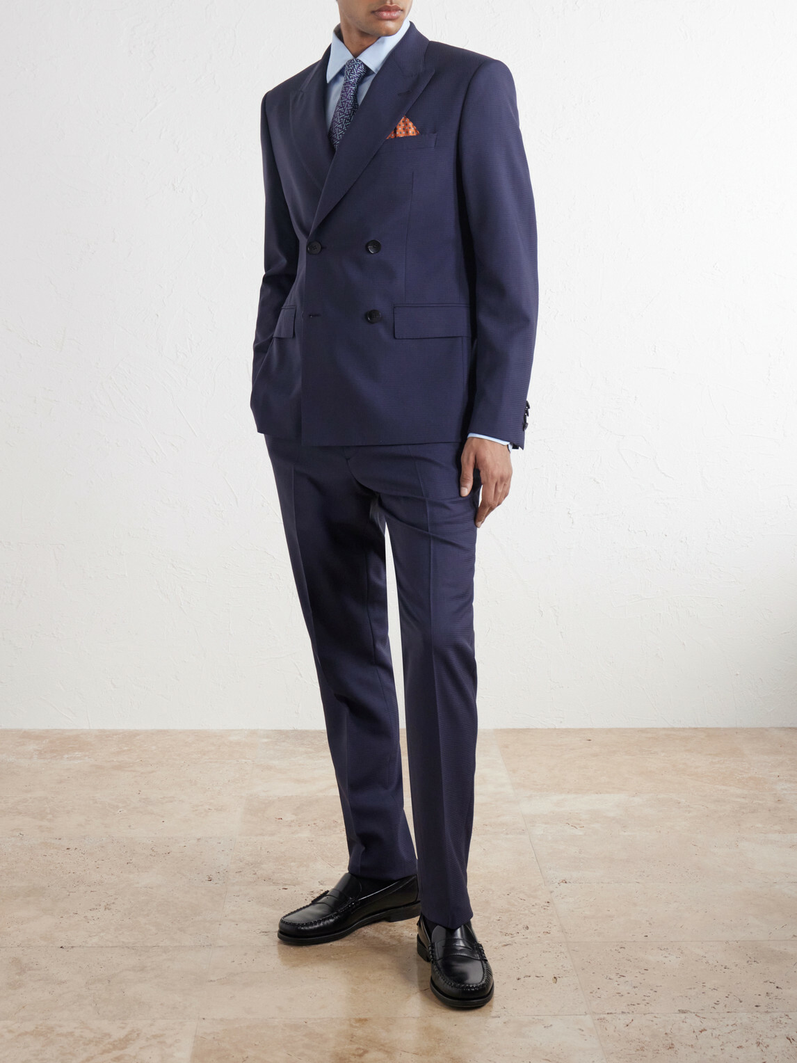 Mr P. - Houndstooth Wool Double-Breasted Suit Jacket - Blue