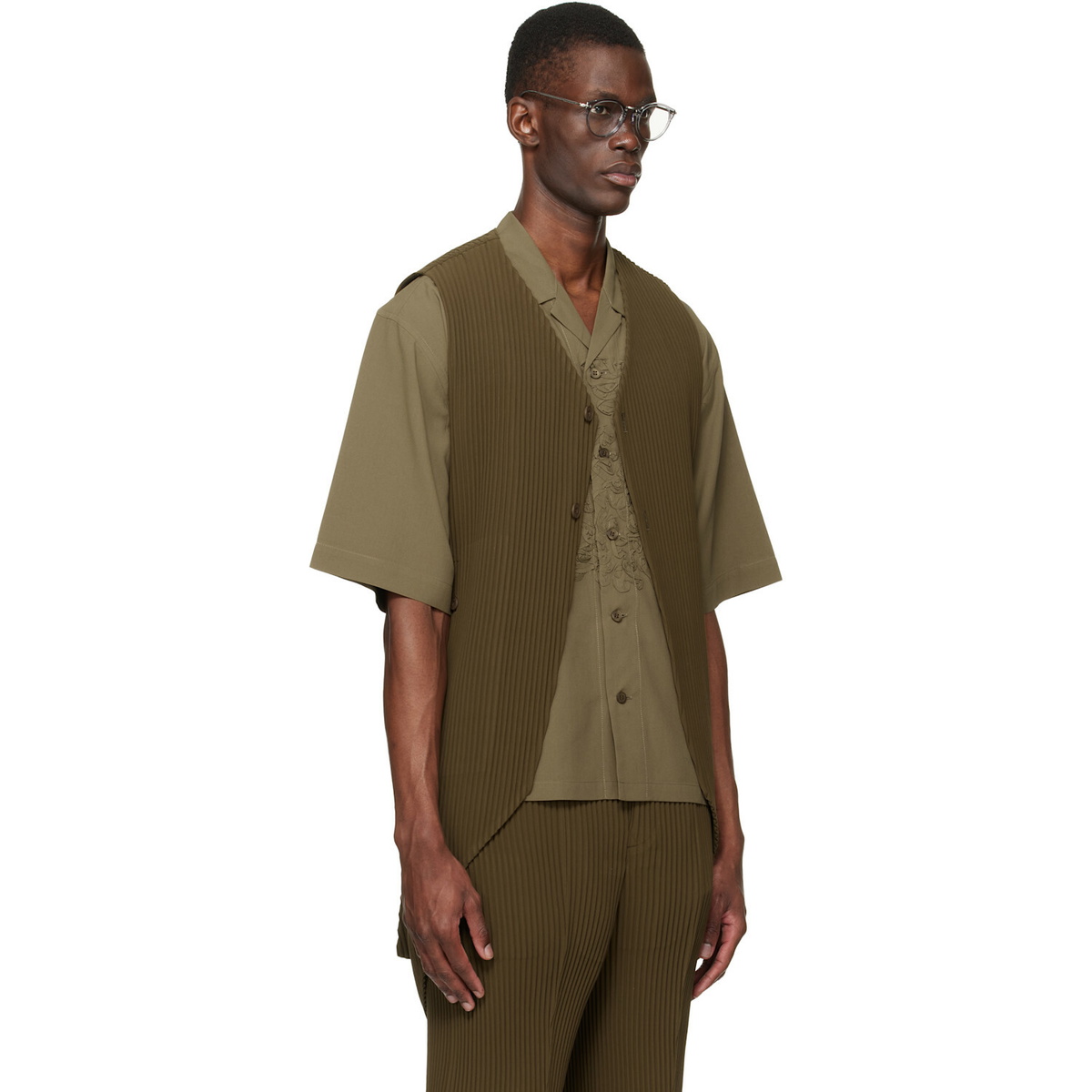 HOMME PLISSÉ ISSEY MIYAKE Khaki Tuxedo Pleats Vest