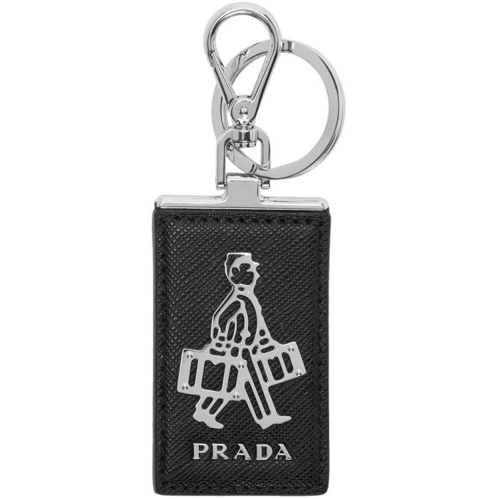 Photo: Prada Black and Silver Logo Plaque Keychain