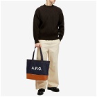 A.P.C. Men's Large Axel Denim & Leather Tote in Caramel