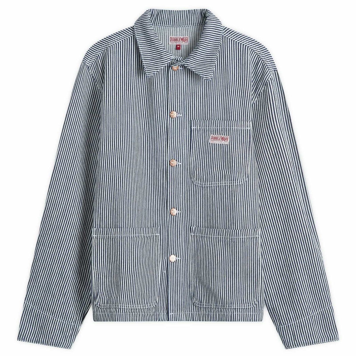 Dubbleware Men's Amherst Hickory Stripe Chore Jacket in White/Indigo