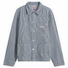 Dubbleware Men's Amherst Hickory Stripe Chore Jacket in White/Indigo