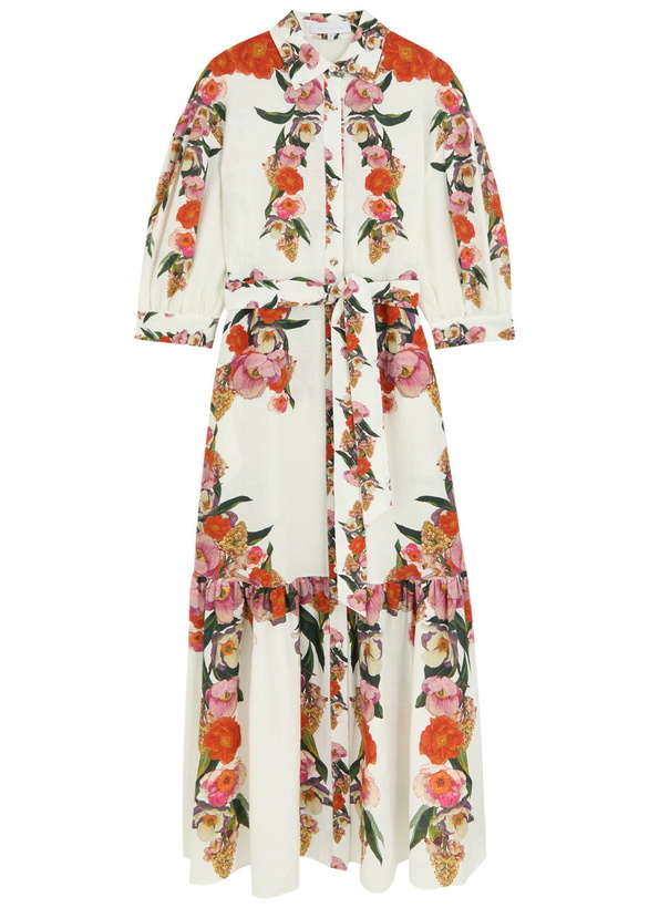 Photo: Borgo DE Nor Bianca Floral-printed Linen-blend Midi Dress Multicoloured