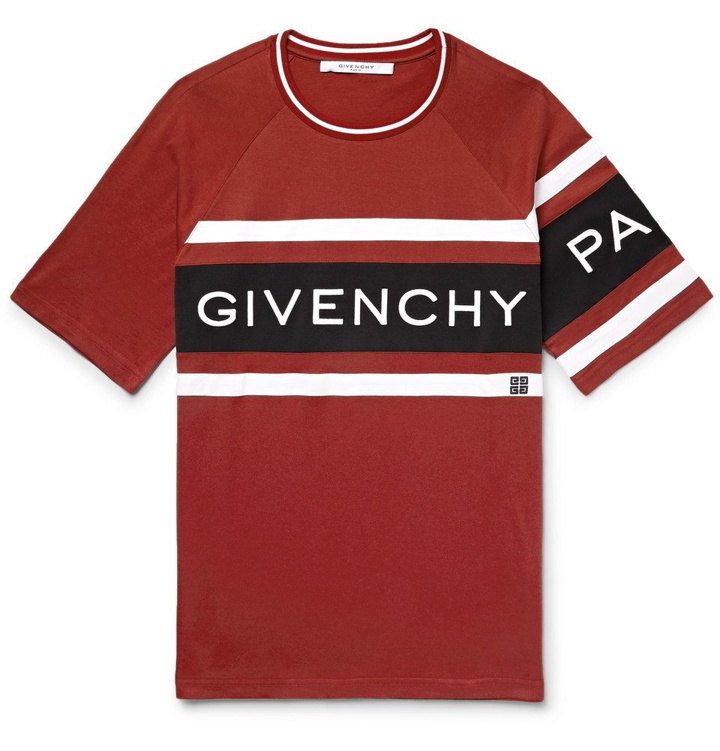 Photo: Givenchy - Logo-Embroidered Striped Cotton-Jersey T-Shirt - Men - Red