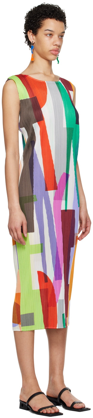 Pleats Please Issey Miyake Multicolor Path Midi Dress Pleats