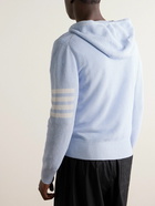 Thom Browne - Intarsia-Knit Striped Textured Linen and Cotton-Blend Zip-Up Hoodie - Blue