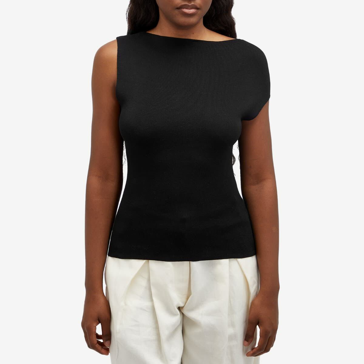 ST. Agni Women's Asymmetric Knit Top in Black