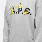 A.P.C. Men's x Pokémon Pikachu Crew Sweater in Heathered Light Grey