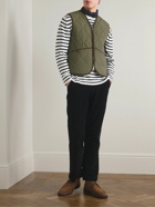 Drake's - Slim-Fit Corduroy-Trimmed Quilted Twill Gilet - Green