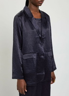 Eileen Fisher Crinkled Satin Blazer Dark Blue